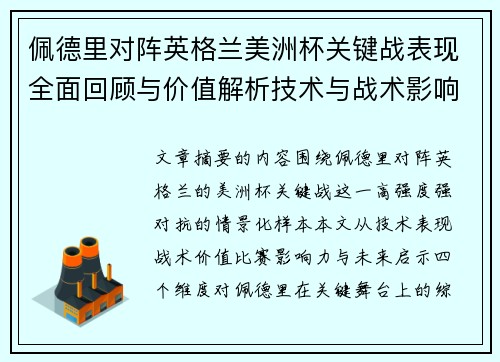 佩德里对阵英格兰美洲杯关键战表现全面回顾与价值解析技术与战术影响